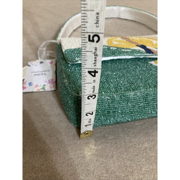 Viral Handcrafted In India Beach Sun Beaded Bag Purse New Aqua Ivory - Picture 8 of 10